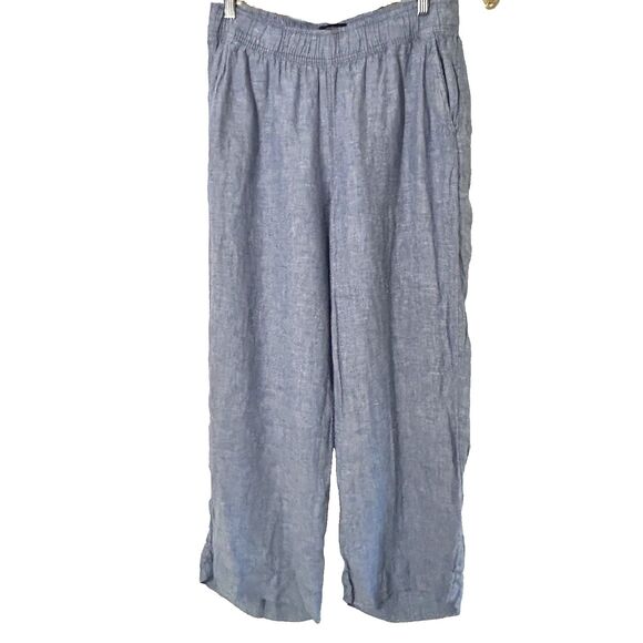 Tahari Linen Wide Leg Pants Size Large Pull On Pockets Coastal Beach Womens - Picture 1 of 9